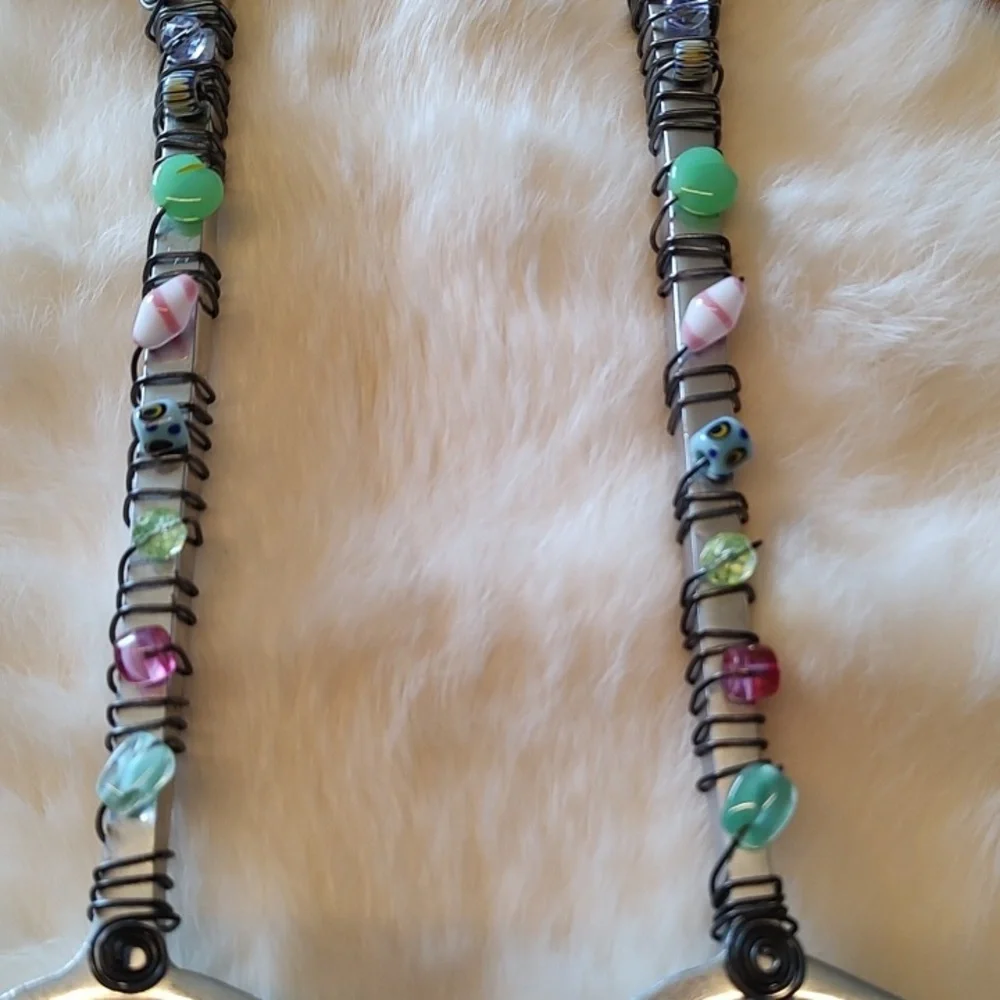 Pewter Salad/Serving Spoons Bunnies Easter Multi Color Stones High Quality.